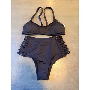 NEW black  strappy L SPACE lined two piece swimsuit bikini  size XS